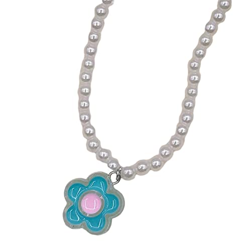 BYUTFA Egirl Schmuck Coole Blume Anhänger Halskette DIY Mode Imitation Perlen Choker Halskette für Frauen Punk Zubehör von BYUTFA