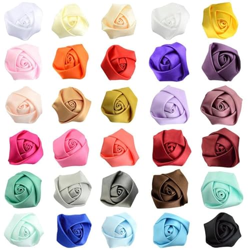 BZSDDY 35 * 9 cm 12 Stück schwarze kleine silberne Satin-Blumen-Reversnadel-Abzeichen-Blumen-Corsage Satin-Blumen-/Rosen-Reversnadel-Brosche für Frauen Braut von BZSDDY