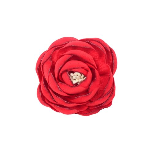 BZSDDY 4 x 10 cm 6 Stück Brennkante silberne Satin-Blumen-Anstecknadel Abzeichen Blumen-Corsage Satin-Blume/Rosen-Anstecknadel Brosche für Damen Brautschmuck von BZSDDY