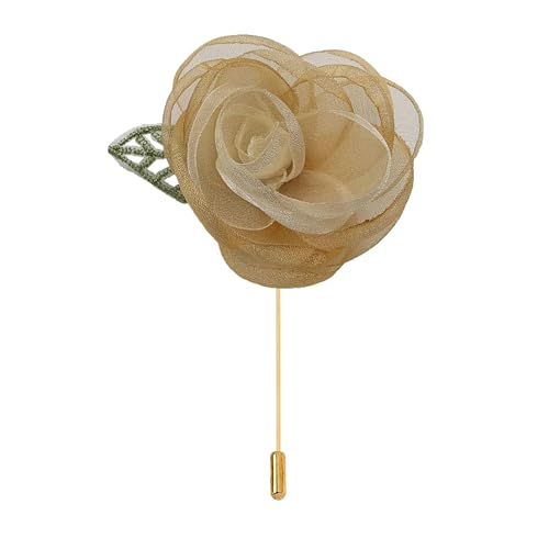 BZSDDY 5 * 10CM 3PCS Chiffon Tuch Gold Tuch Satin Blume Anstecknadel Abzeichen Blume Corsage Tuch Satin Blume Anstecknadel Brosche Pin Für Frauen Braut von BZSDDY