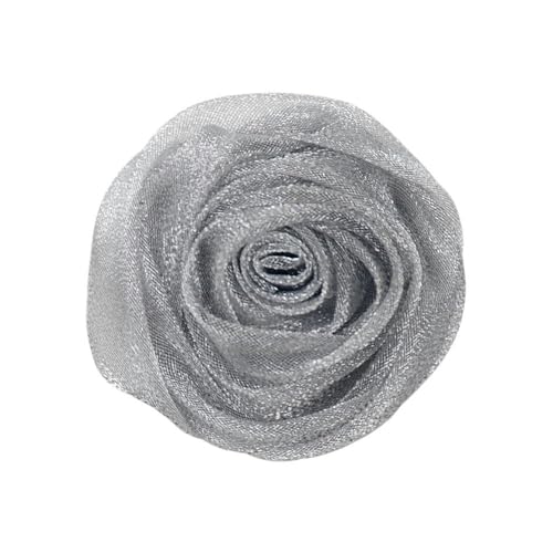 BZSDDY 5 * 10CM 6PCS Pailletten Silber Organza Tuch Blume Anstecknadel Abzeichen Blume Corsage Satin Blume/Rose Anstecknadel Brosche Pin Für Frauen Braut von BZSDDY