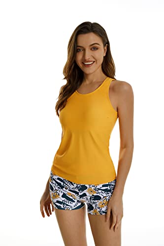 2-teilige Tankini-Badeanzüge für Damen, Tanktop, Badeanzüge mit Jungen-Shorts und BH, sportliche Badebekleidung (S, J8) von BaJooruly