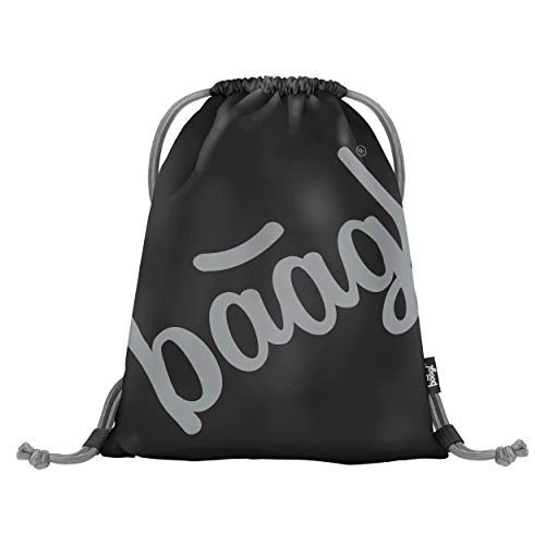 Baagl Turnbeutel für Jungs und Mädchen - Sportbeutel für Junge, Kinder, Teenager - Schule und Sport Schuhbeutel, Sportsack mit Reflektiven Elementen (Black) von Baagl