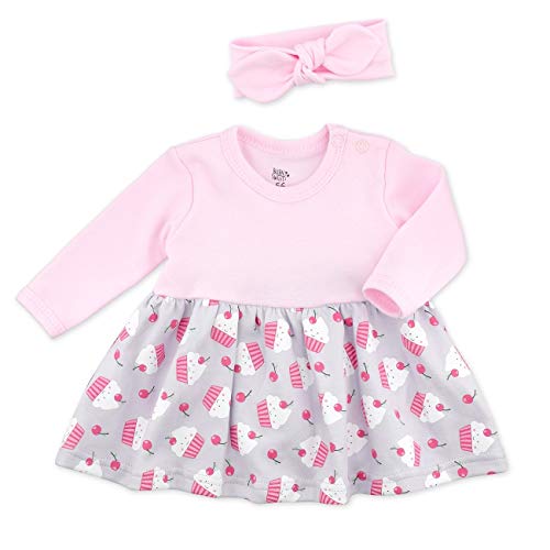 Baby Sweets® 2er Mädchen-Babykleidung Mädchen Baby-Set Little Cupcake/Baby-Kleid-Outfit Langarm mit Baby-Haarband in Rosa-Grau-Weiß/Erstausstattung Neugeborene & Kleinkinder / 6-9 Monate (74) von Baby Sweets