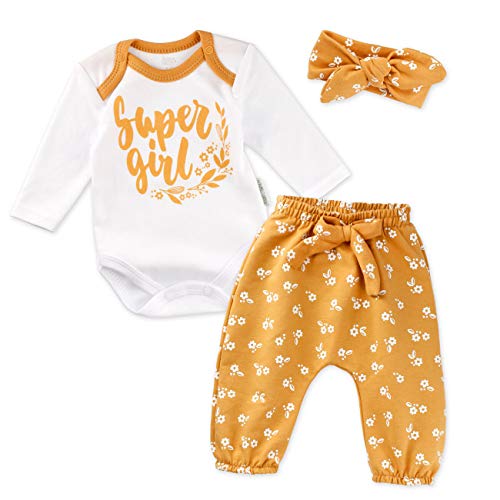 Baby Sweets® 3er Baby-Erstausstattung-Set Good Girl für Mädchen mit Langarm-Body, Hose und Haarband in Weiß-Gelb als Baby-Bekleidungsset für Neugeborene und Kleinkinder/Größe 56 (Newborn) von Baby Sweets