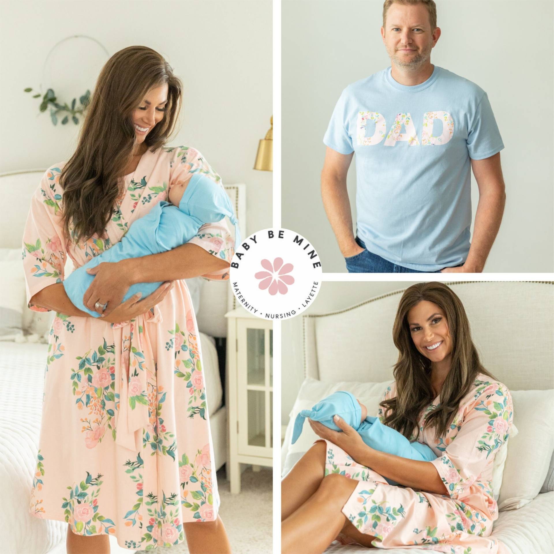 Schwangerschafts-Deko Set Robe & Baby Boy Swaddle Decke + Daddy T-Shirt/Geschenk Zur Geburt Be Mine Nina Light Blue von BabyBeMineAndGownies