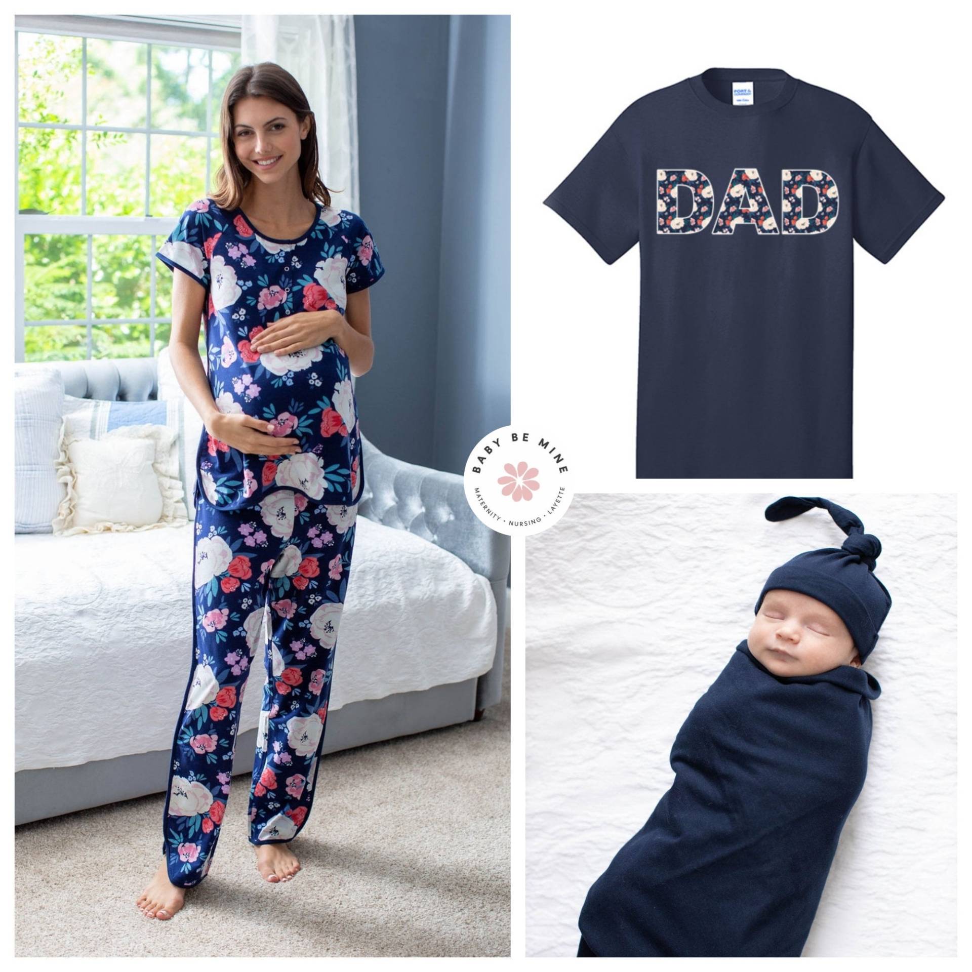 Nursing Pyjamas & Navy Baby Swaddle Decke Set + Daddy Dad T-Shirt/Krankenhaus Party Geschenk Be Mine Annabelle von BabyBeMineAndGownies