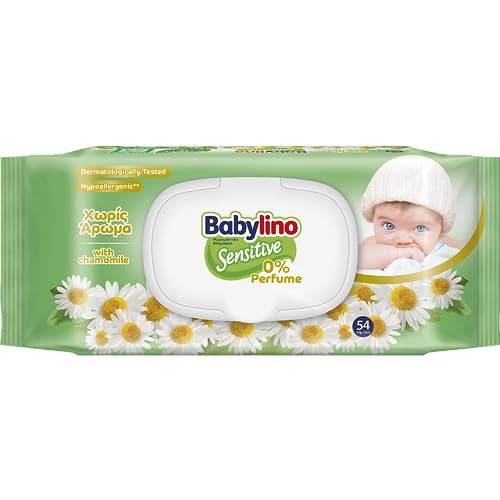 Babylino Sensitive Babytücher 0% Duft, 98% natürliche Formel, die den pH-Wert der Haut wiederherstellt, mit Frische-Verschluss, 54 Tücher von Babylino