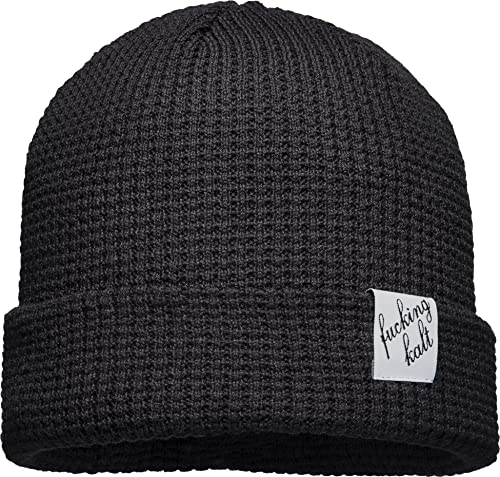 (A) Unisex Organic Cotton Beanie : Fu/cking Kalt (Patch) - Mütze Herren Winter - Bio Baumwolle Strickmütze Damen (schwarz) von Baddery