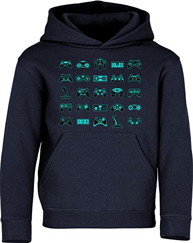 Baddery Kinder Gamer Pullover : Controller - Kapuzenpullover für Jungen (Navy 140) von Baddery