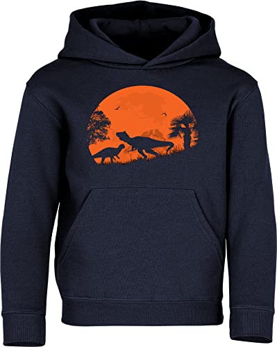 Baddery Kinder Pullover : Dino Dawn - Dinosaurier Kapuzenpullover für Jungen (Navy 140) von Baddery