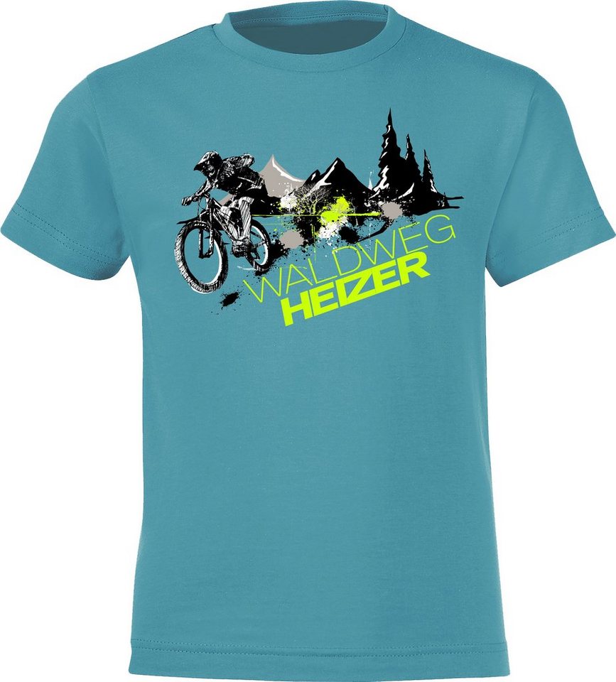 Baddery Print-Shirt Kinder Fahrrad T-Shirt: Waldweg Heizer - Geschenk Jungen & Mädchen, hochwertiger Siebdruck, aus Baumwolle von Baddery