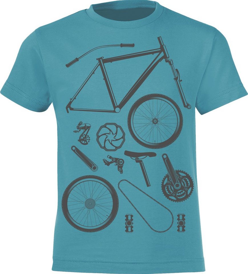 Baddery Print-Shirt Kinder T-Shirt: Bike Parts - Fahrrad Geschenk Jungen & Mädchen, hochwertiger Siebdruck, aus Baumwolle von Baddery