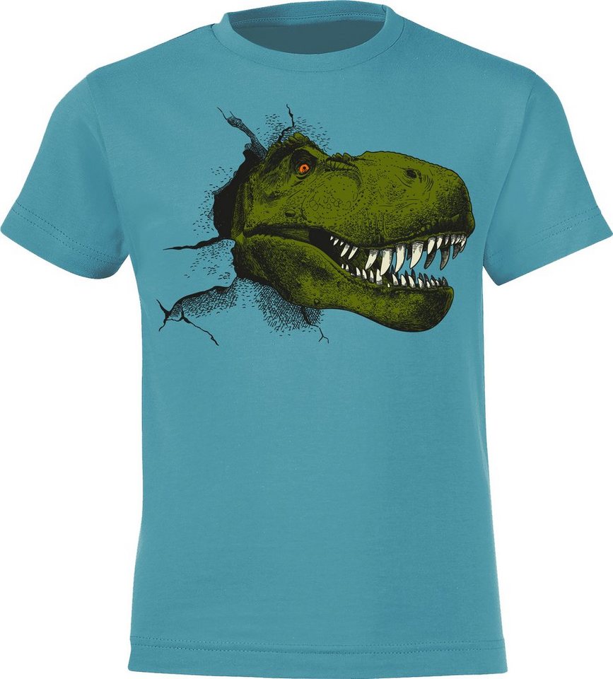 Baddery Print-Shirt Kinder T-Shirt: T-Rex - Tyrannosaurus Dino Planet Dinosaurier, hochwertiger Siebdruck, aus Baumwolle von Baddery