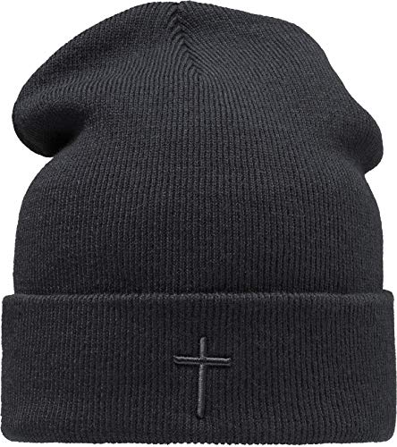 Baddery Strickmütze: Kreuz - Jesus Christus Gott Christ Christlich Gebet Kirche Holy Pray Passion - Wintermütze Beanie Workwear Mütze - Damen & Herren Frau-en & Männer Urban Sport (One Size Schwarz) von Baddery