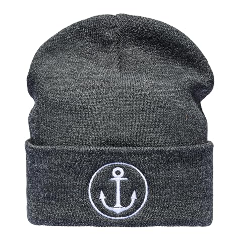 Baddery: Strickmütze - Anker - Unisex Mütze für Herren und Damen - Seemannsmütze Geschenk für Segler - Docker Trawler Fischer Beanie (One Size - Grau) von Baddery