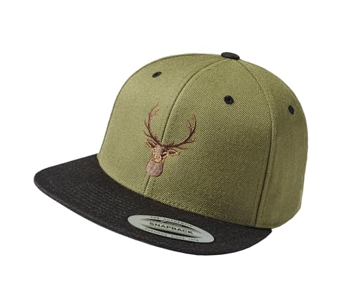 Cap Herren Flexfit Snapback : Hirsch - Basecap Herren & Damen Baseball Cap Männer Jäger Geschenke Jagd Mütze (Olive-Black - One Size) von Baddery