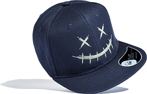 Kinder Cap : Scary Smile - Glow in The Dark Basecap - Leuchtende Kappe - Cappy Jungen Mütze (Blau) von Baddery