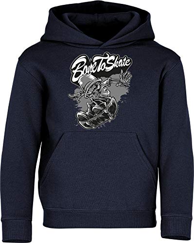 (A) Kinder Pullover: Born to Skate ? Bone to Skate ! - Hoodie Kapuzenpullover Pulli Skateboard Skaten Skater SK8 - Geschenk Kleidung Junge Jungen Mädchen Kind Sport (Navy 128) von Baddery