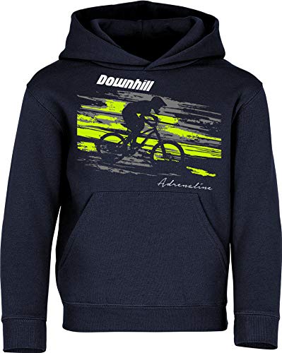 Kinder Pullover: Downhill Adrenaline - Hoodie Kapuzenpullover Pulli Fahrrad Geschenk-e Jungen & Mädchen - Radfahrer-in Mountain Bike MTB BMX Rad Outdoor Junge Kind Sport Geburtstag (Navy 128) von Baddery