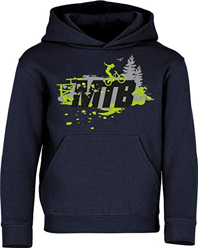 Kinder Pullover: MTB Mountain-Bike - Hoodie Kapuzenpullover Pulli Fahrrad Geschenk-e Jungen & Mädchen - Radfahrer-in Mountain Bike BMX Roller Rad Outdoor Junge Kind Sport Geburtstag (Navy 128) von Baddery