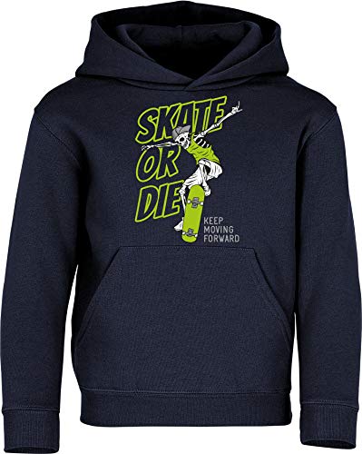 Kinder Pullover: Skate or Die - Hoodie Kapuzenpullover Pulli Skateboard Skaten Skater Skaters Board SK8 - Geschenk Kleidung Junge Jungen Mädchen Kind Sport (Navy 140) von Baddery