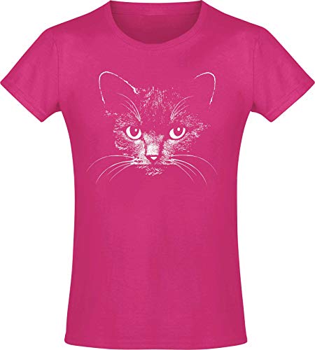 Mädchen T-Shirt: Katze - Kätzchen - Baby Kitty Kitten - Niedlich - Cat Cats Kater - Süss - Tier Tiere - Geburtstag-s Shirt Kinder Kind Kid-s - Geschenk-Idee - Freundin - Pink Niedlich (140) von Baddery