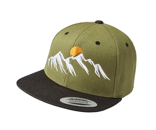 Outdoor Cap Herren Flexfit Snapback : Mountain View - Basecap Herren & Damen - Kletter Ausrüstung Wander Zubehör (Olive-Black - One Size) von Baddery