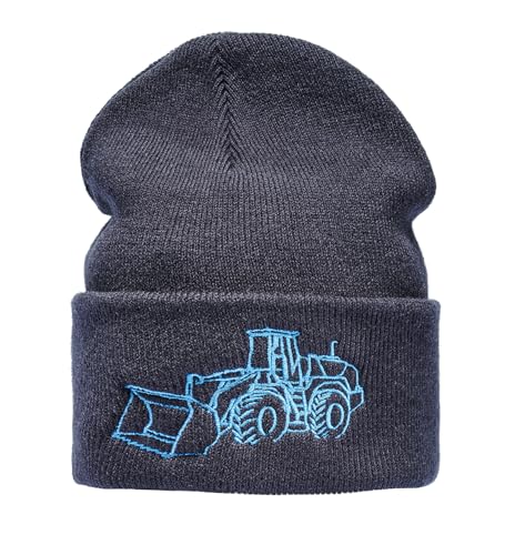 Strickmütze für Kinder: Radlader - Raupe Bagger Baustelle LKW Traktor - Strickmütze Wintermütze Warme Mütze Beanie Kappe Geschenk für Junge Jungen & Mädchen (One Size - Blau) von Baddery