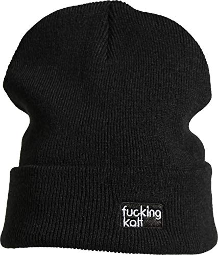 Strickmütze: Fucking Kalt - Wollmütze Winter-Mütze - FCK - Long Beanie Herren Damen Junge-n Mädchen Kind-er - Ski Snowboard Hip Hop Mütze - Schwarz - Hipster Streetwear Urban - Geschenk (One Size) von Baddery