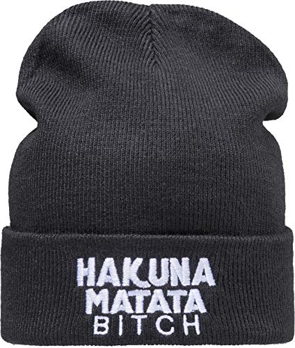 Strickmütze: Hakuna Matata Bitch - Wintermütze Long Beanie Workwear Mütze - Unisex Damen & Herren Frau-en & Männer Urban Streetwear Geschenk - Ski Snowboard Winter Warm Weich - Lauf Sport (One Size) von Baddery