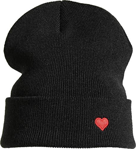 Strickmütze: Herz - Wollmütze Winter-Mütze - Liebe Love - Long Beanie Herren Damen Junge-n Mädchen Kind-er - Ski Snowboard Hip Hop Mütze - Schwarz - Hipster Streetwear Urban - Geschenk (One Size) von Baddery