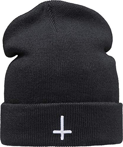 Strickmütze: Petruskreuz - Umgedrehtes Kreuz Black Metal Satan Pentagram Cross Hail Teufel Devil - Wintermütze Beanie Workwear Mütze - Damen & Herren Frau-en & Männer Sport (One Size Schwarz Weiß) von Baddery