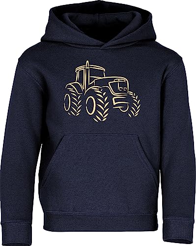 Traktor Pullover für Jungen - Trecker Hoodie Kinder - Bauernhof Pulli Junge (Navy 116 - Druck: Beige) von Baddery