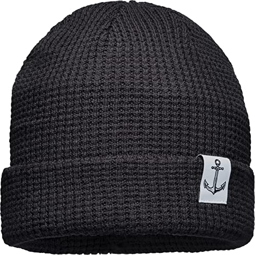 Unisex Organic Cotton Beanie : Anker (Patch) - Mütze Herren Winter - Bio Baumwolle Strickmütze Damen (schwarz) von Baddery