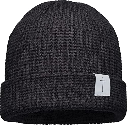 Unisex Organic Cotton Beanie : Kreuz (Patch) - Mütze Herren Winter - Bio Baumwolle Strickmütze Damen (schwarz) von Baddery