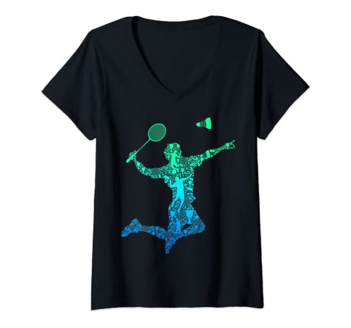 Damen Badminton Federball Badmintonspieler Jungen Kinder Herren T-Shirt mit V-Ausschnitt von Badminton Spieler Geschenkideen