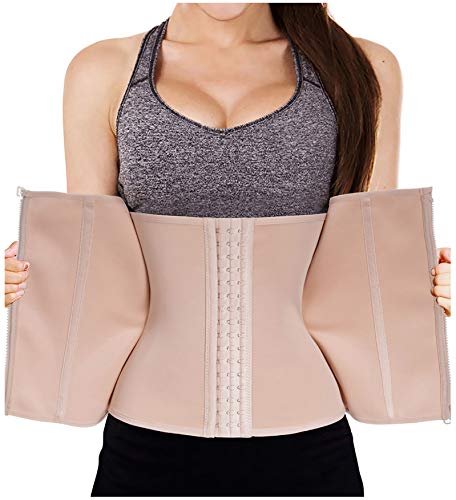 Bafully Damen Taillenformer Unterbrust Korsett Taillenmieder zum Gewichtsverlust Firgur Body Shaper mit 3 Reihen Haken & Reißverschluss (Beige, 3XL) von Bafully