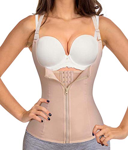 Bafully Damen stark formend Top Unterbrustkorsett Bauchweg Shaper figurformend Körperformer Unterbrust Mieder verstellbar Oberteil Body brustfrei Shapewear mit Reißverschluss, Beige, XXL von Bafully