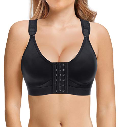 Bafully Postoperativer Halt Sport BH für Damen Vorderverschluss Racerback Abnehmbar Gepolsterter BH (Schwarz, S) von Bafully