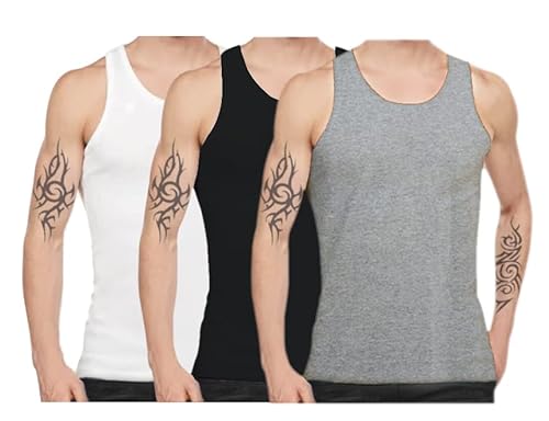 Bahob® Herren Unterhemd Multipack Lot Basic Regular Fit Baumwolle Tank Top Athletic Soft sortiert 3 Stück Gr. M, 3 Pack Black White Grey von Bahob