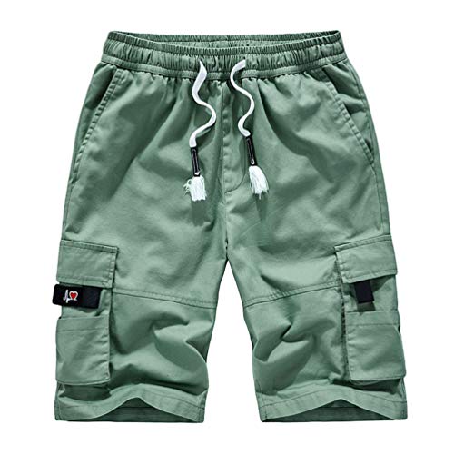 Baijiaye Herren Cargo Shorts 100% Baumwolle Strandhose Jogginghose Bermuda Kurz Hose Grün 2# 8XL von Baijiaye