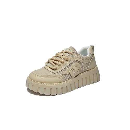 Bailey Xingqi Damen Plateau Turnschuhe Bequeme Schnürung Chunky Sneaker Low Top Wanderschuhe Tennisschuhe（Khaki 36） von Bailey Xingqi