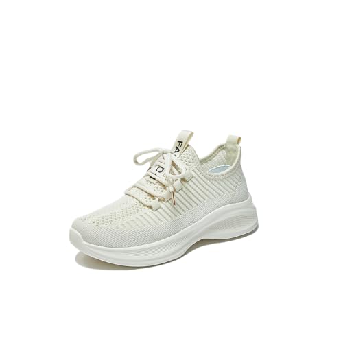 Bailey Xingqi Damen Walking Tennisschuhe Leichte rutschfeste Laufschuhe Atmungsaktive Mesh Lace Up Arbeitsschuhe Gym Trainingsschuhe（Beige 35） von Bailey Xingqi