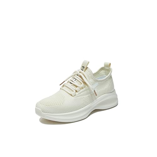 Bailey Xingqi Damen rutschfeste Laufschuhe Leichte Walking Tennisschuhe Atmungsaktive Mesh Schnürung Arbeitsschuhe Mode Sneakers（Beige 36） von Bailey Xingqi