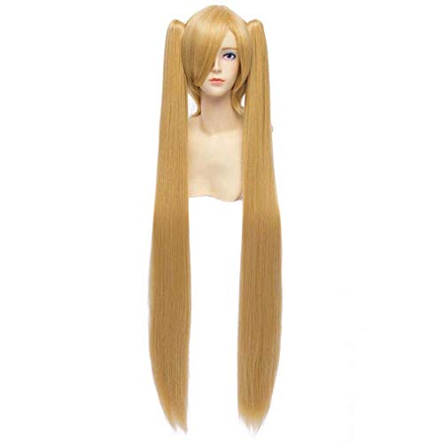 Baisheng Miku Frauen 30 cm + 100 cm 2 Pferdeschwanz Blond Gelb Gerade Miku Lange Cosplay Perücke (Basis Perücke 30cm+Zopf 100cm-Golden) von Baisheng