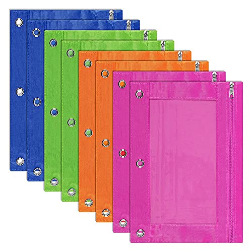 Bakkeny 8 Packungen 3-Ring Bleistift Beutel, Beutel Binder, Mehrfarbig, MäPpchen, Durchsichtiges Fenster, für Schul Bedarf, BüRo Bedarf von Bakkeny