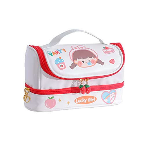 Bakkeny Kawaii Pencil Bag FedermäPpchen 2-Lagige Bleistiftbeutel mit Hoher KapazitäT Schule Schreibwaren MäDchen Geschenk Bleistiftbeutel Weiß + Rot von Bakkeny