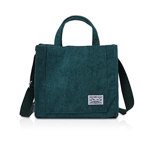 Balakaka Cord Umhängetasche Damen Täglich Cord Schultertasche Damen Handtasche Shopper Lässige Tote Henkeltasche Cord Umhängetasche Henkeltasche für Uni Arbeit Mädchen Schule Grün von Balakaka