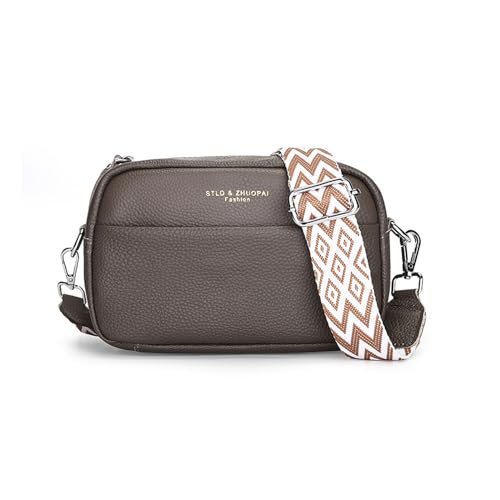 Balakaka Crossbody Bag Damen,Umhängetasche mit Breitem Zerlegt Schultergurt, Breiter Gurt Handtasche Leder für Tägliches Arbeiten Einkaufen Verabredungen Reise Grau von Balakaka